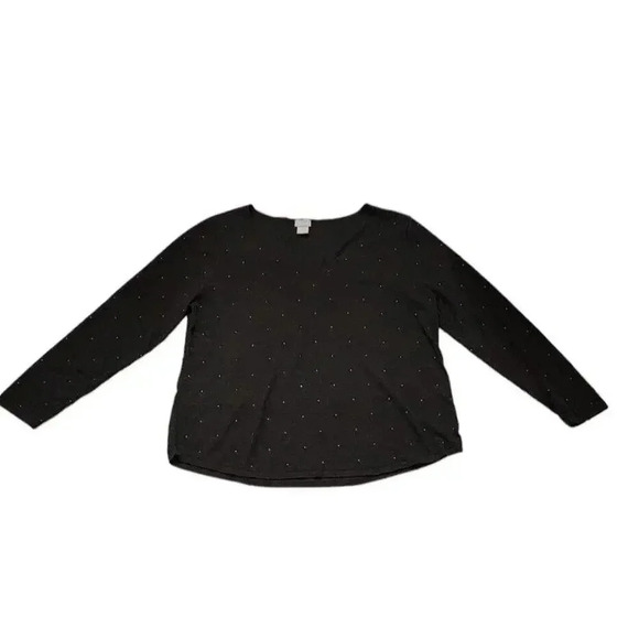 Chico's Sweater Charcoal Gray V-Neck Studded Pullover Size L - Picture 1 of 8